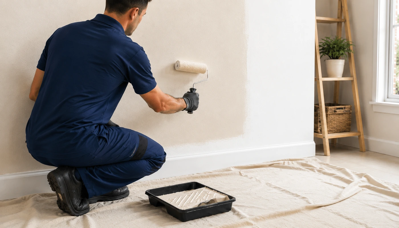 Professional painter decorating an interior wall