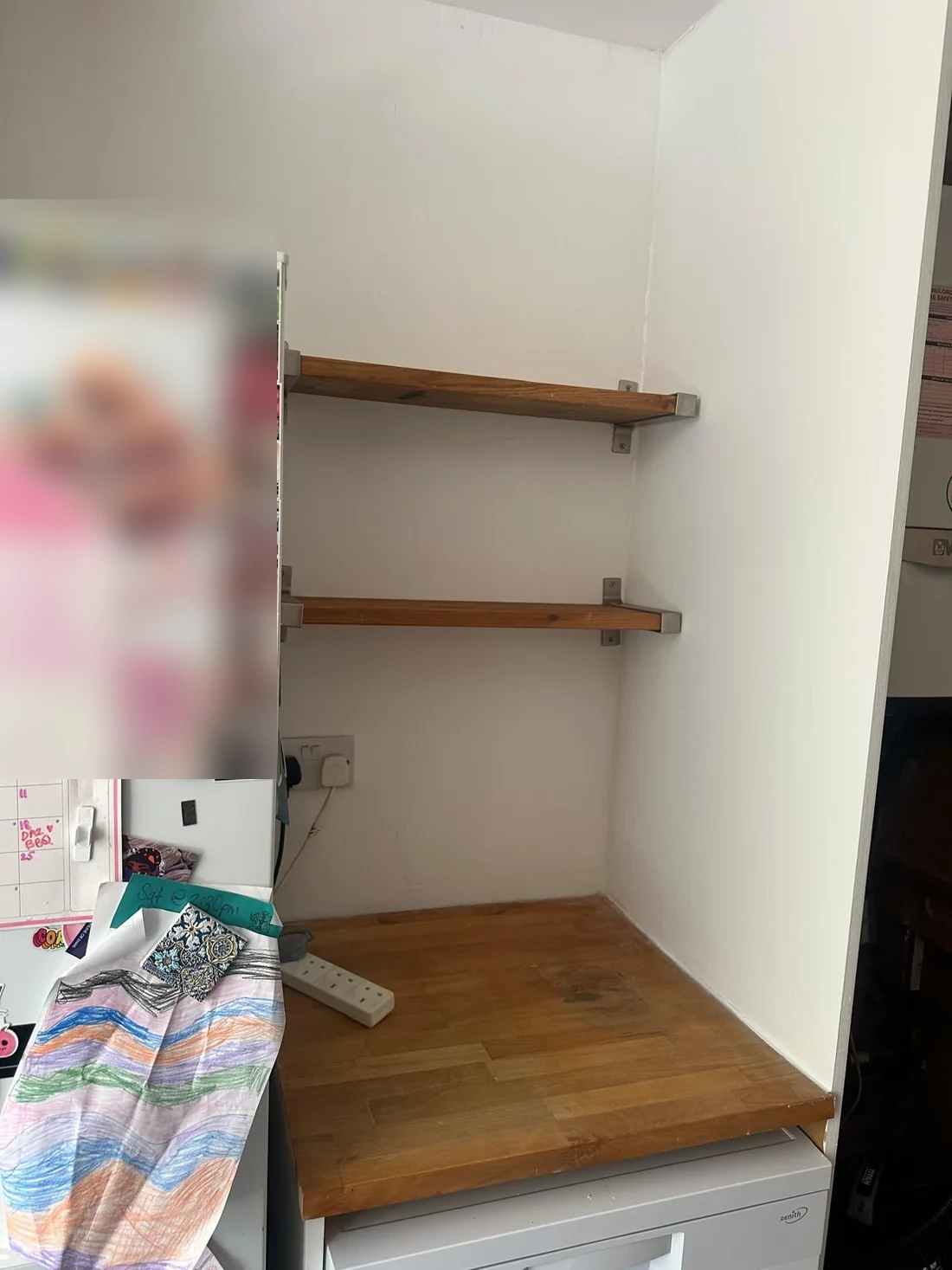 Timber shelving after installation